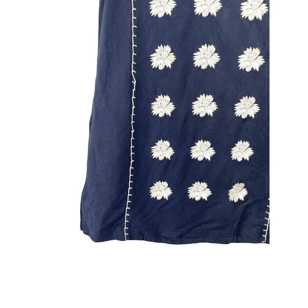 Tory Burch embroidered linen sleeveless mini dress Size XS navy blue